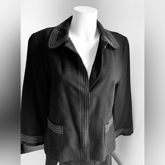 Zara black rayon blend short blazer jacket 3/4 sleeves collar two pockets US 10 - Picture 3 of 15